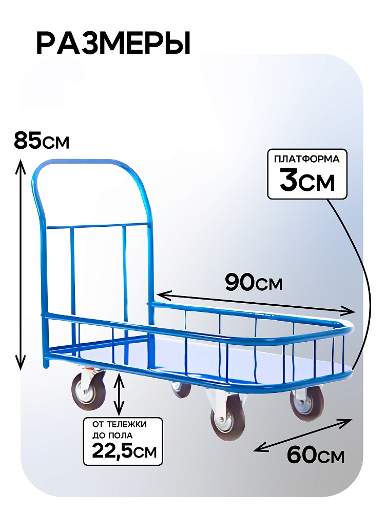 Платформенная тележка Промышленник 900х600 ПБМ-6.9 160 мм с бортиком фото 2